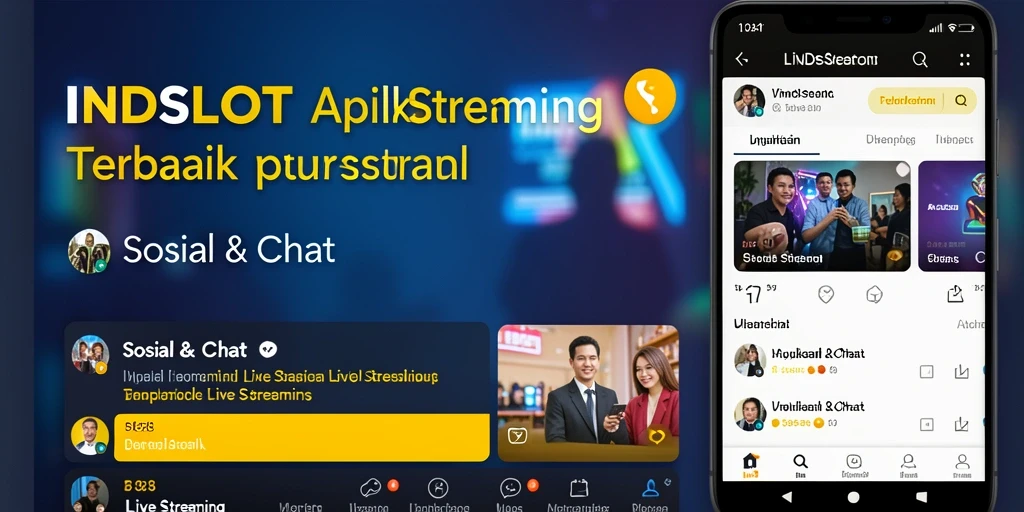 Tampilkan antarmuka pengguna aplikasi Live Streaming INDSLOT dengan fitur interaktif.